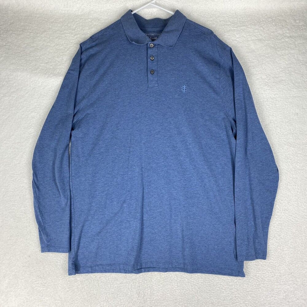 Coolibar Shirt Mens XLT Blue UPF 50+ Long Sleeve Polo Golf Hiking Fishing Camp‎